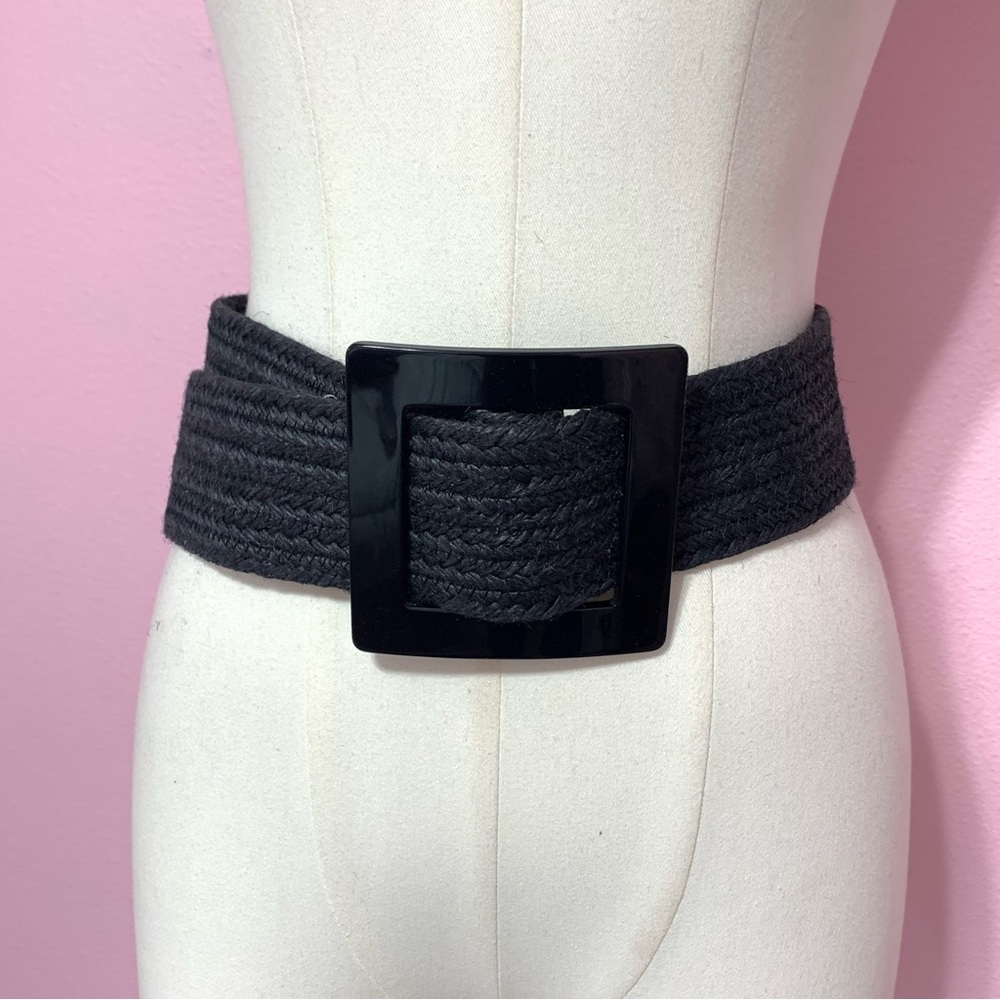 ZARA Black Woven Jute Belt with Square Buckle